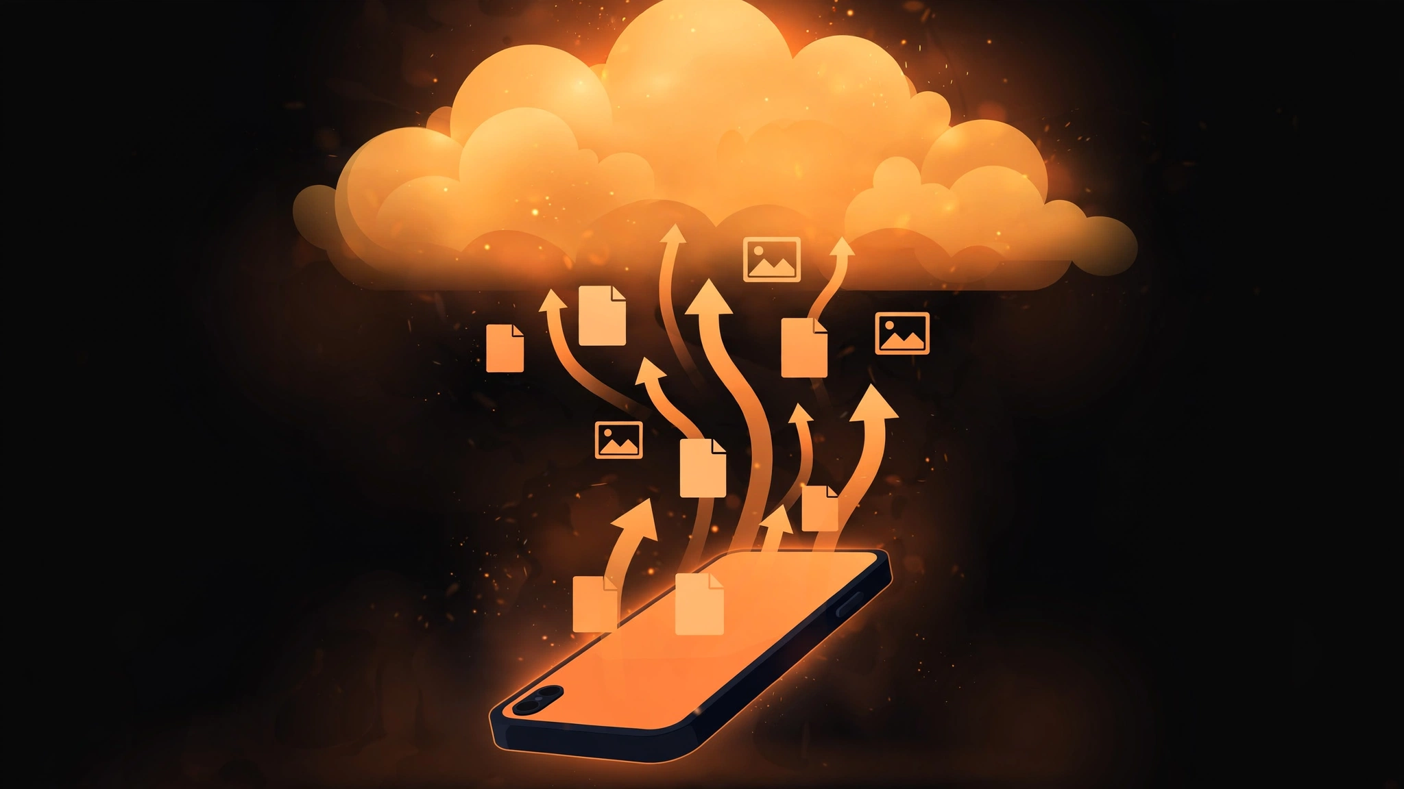 Ilustrasi HP mengunggah file ke penyimpanan cloud