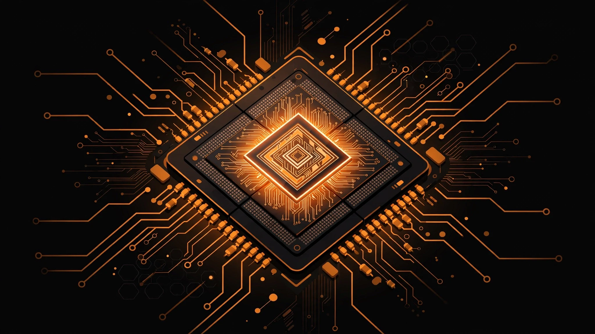 Ilustrasi chip chipset HP dengan sirkuit menyala