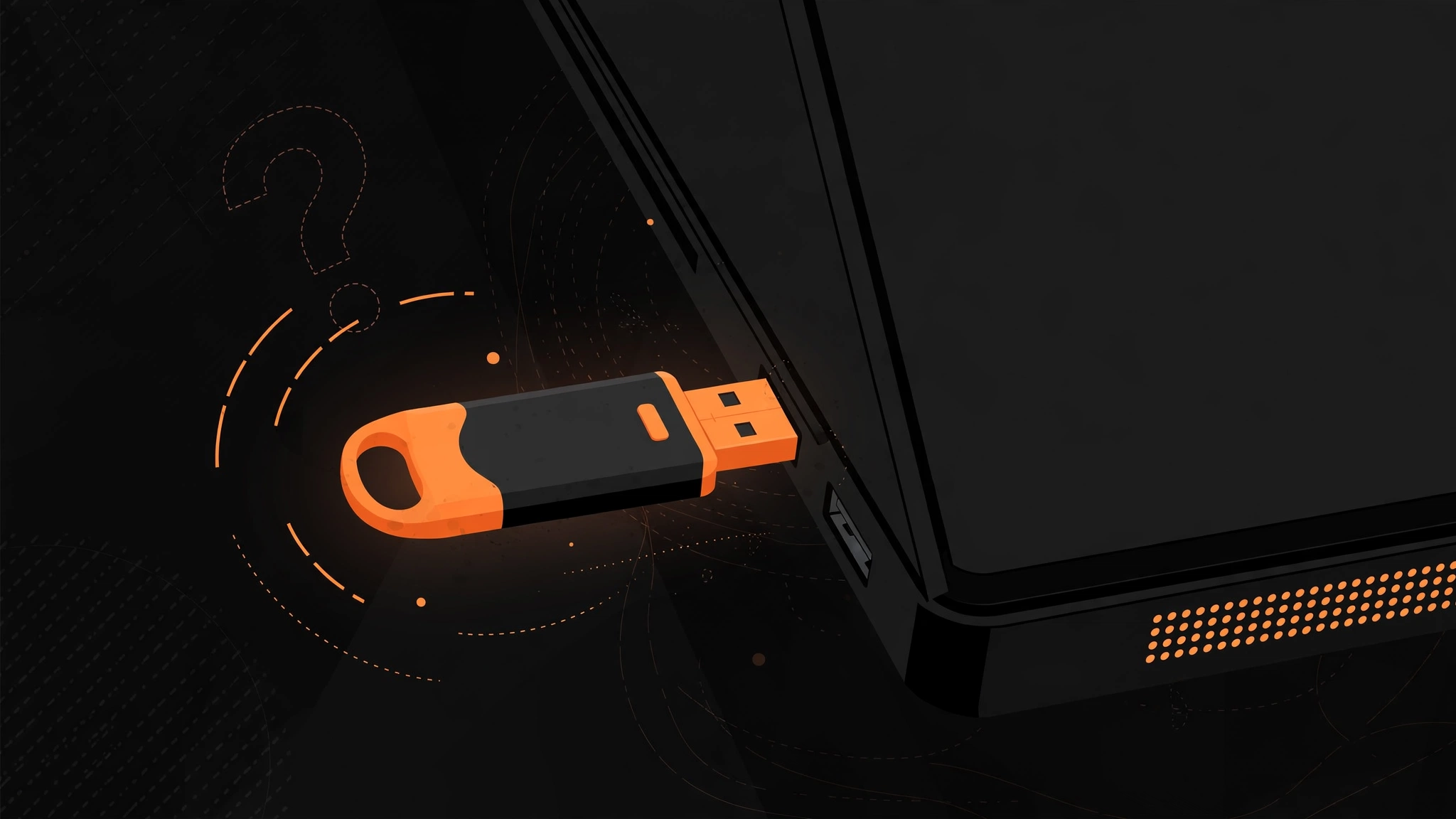 Ilustrasi flashdisk USB yang dicolokkan ke laptop tetapi tidak terbaca