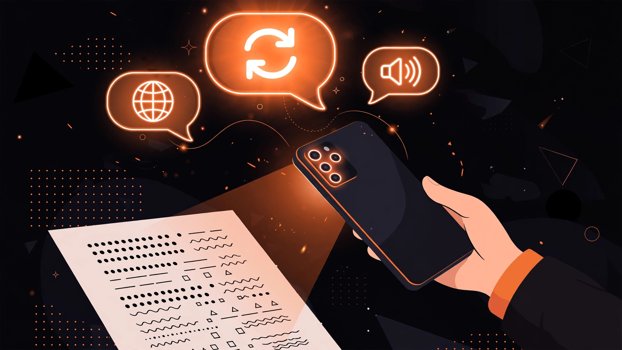 Ilustrasi HP menerjemahkan teks pada gambar