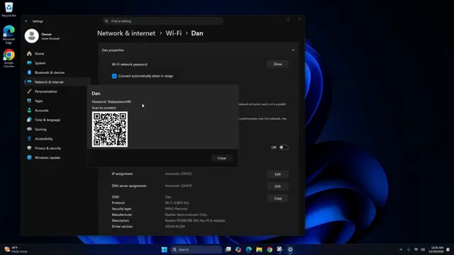 Tombol Show di samping Wi-Fi network password dan kode QR WiFi di Windows 11
